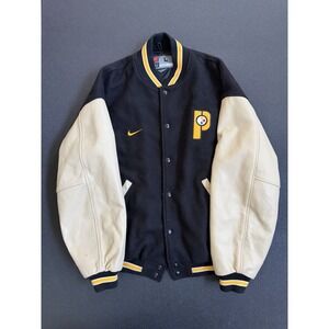 Vintage Nike Pittsburgh Steeler Jacket Mens L Letterman Varsity Wool Leather NFL